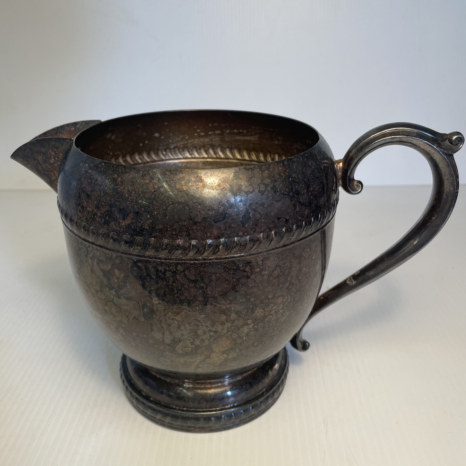 Vintage Antique Silverplate Water Pitcher 6 3/4″H Ice Lip Marked M S Ornate Vase