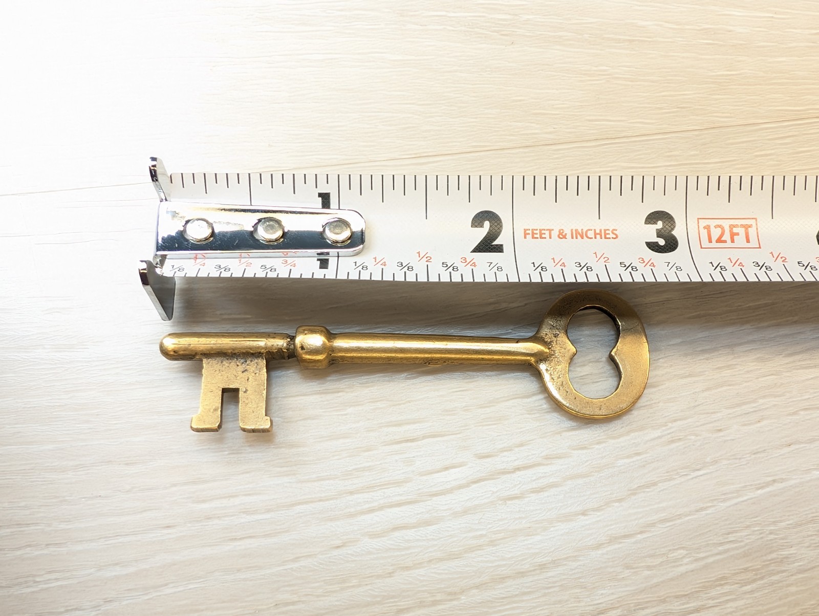 Vintage Solid Brass Skeleton Key 2.5″ Long Tarnished Art Deco Victorian