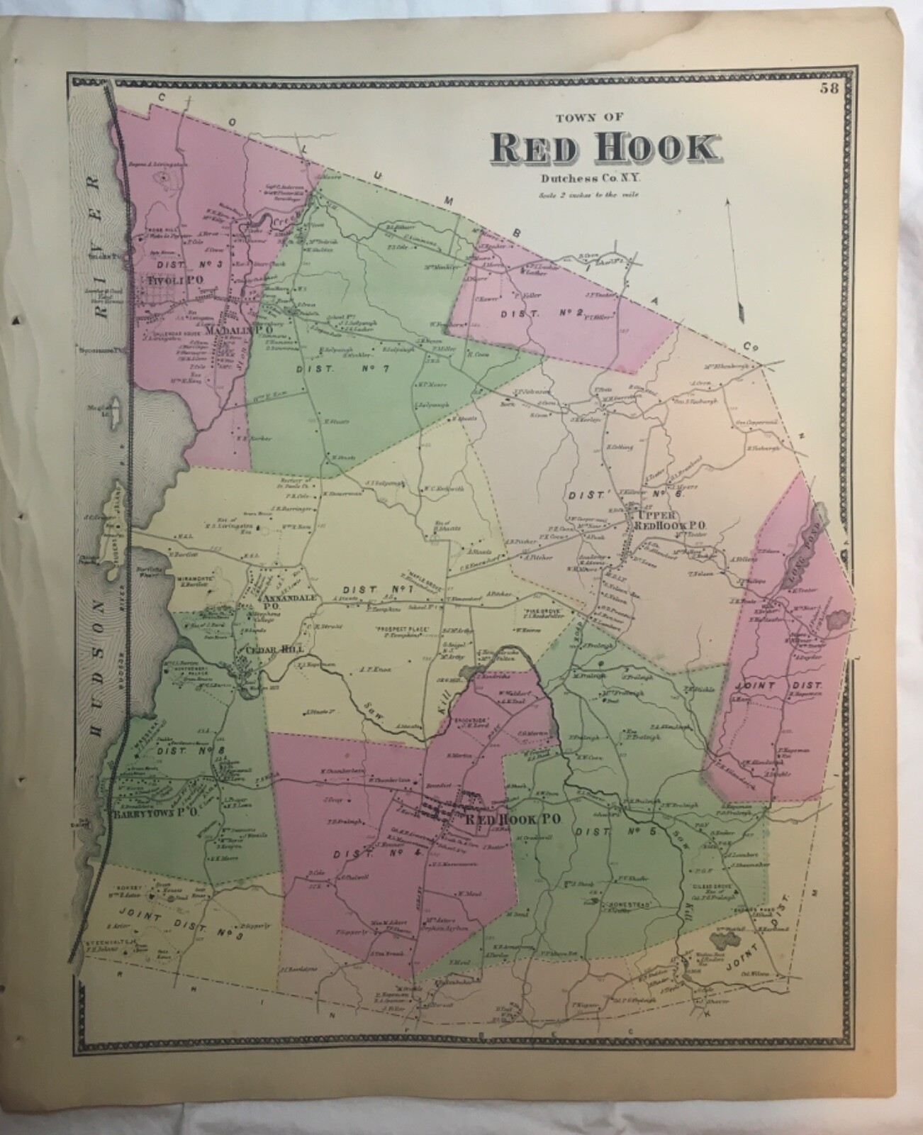 Town of Red Hook, Dutchess County, NY 1867 Lithograph by F.W. Beers