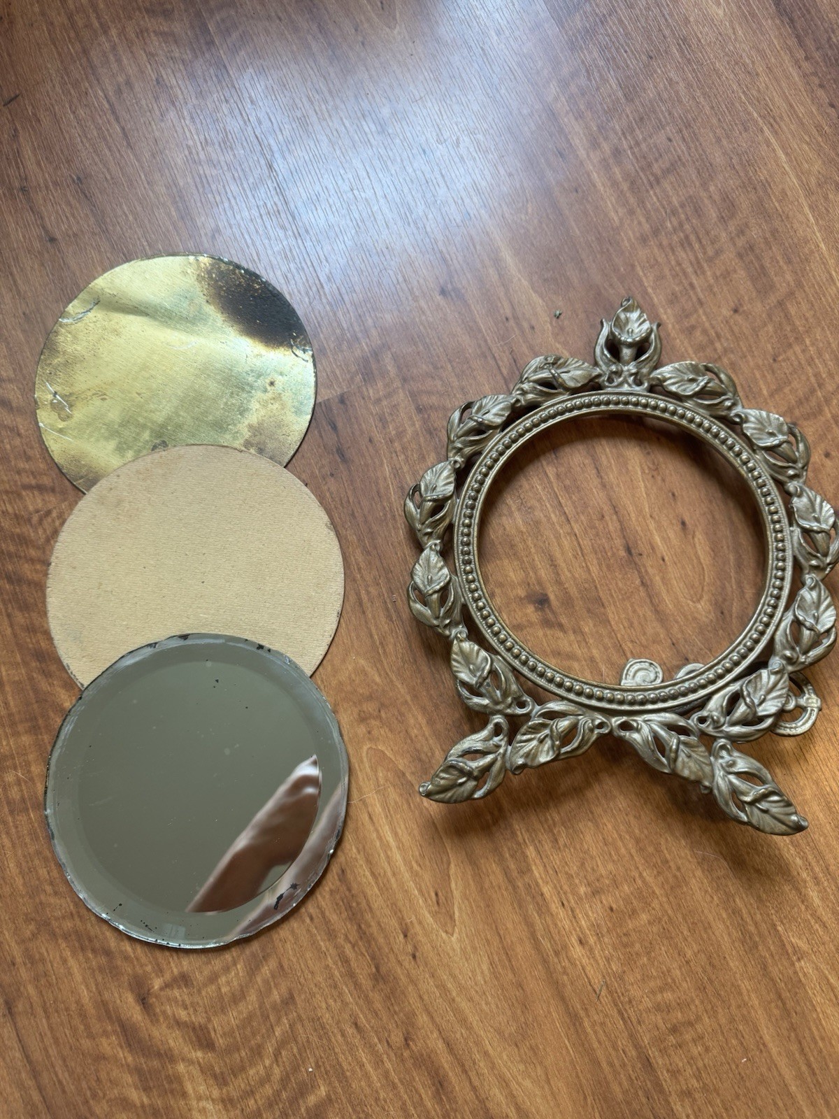 Antique Vanity Mirror Table Top Folding Beveled Glass Calla Lily