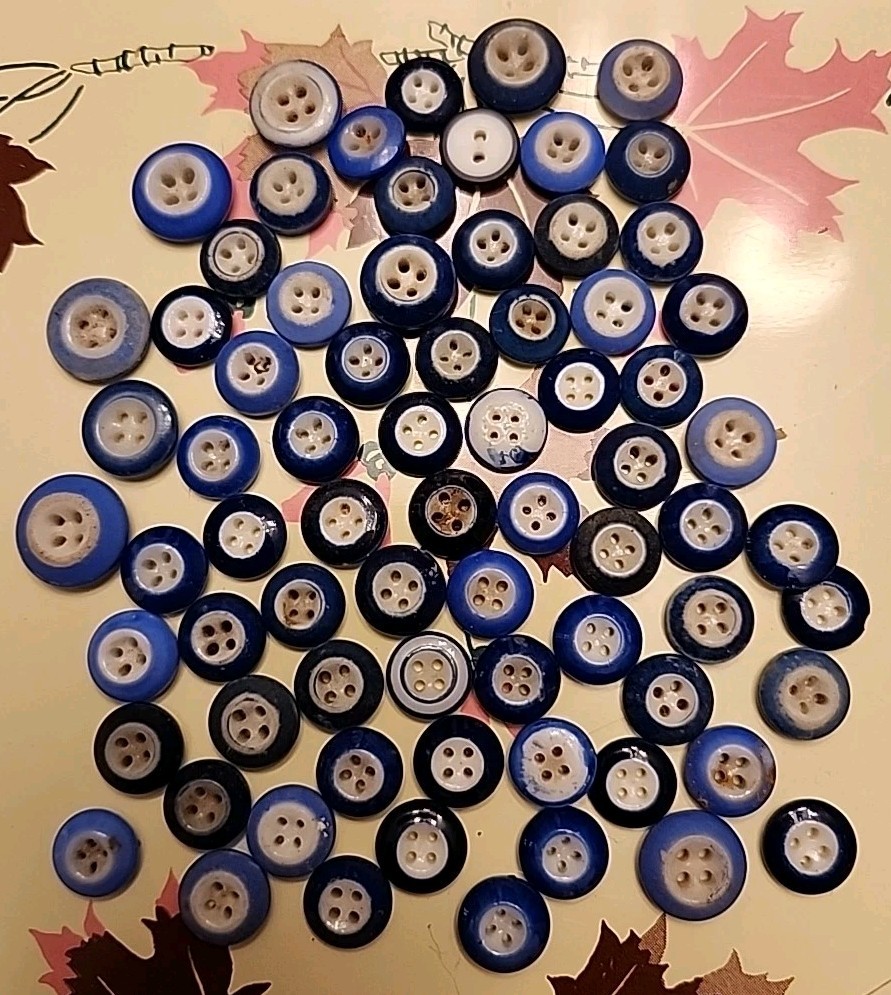 Antique China Ringer & Double Ringer Buttons Blue & White Four Hole Lot Of 73
