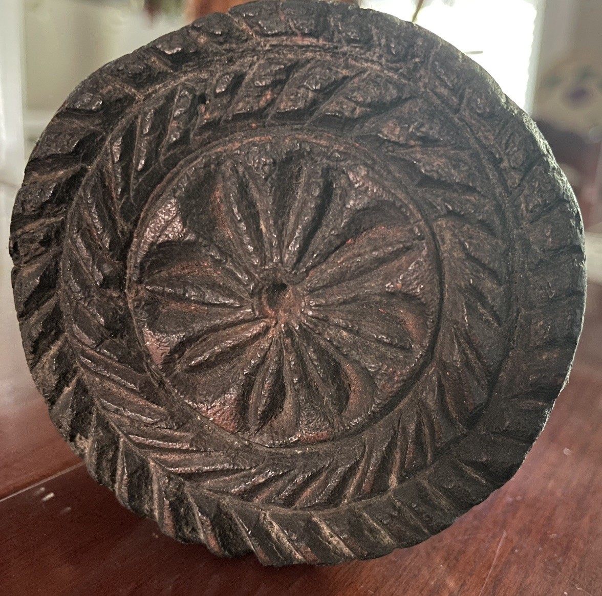 1850’s Old Wooden Carved Beautiful Round Antique Textile Block Printing Block