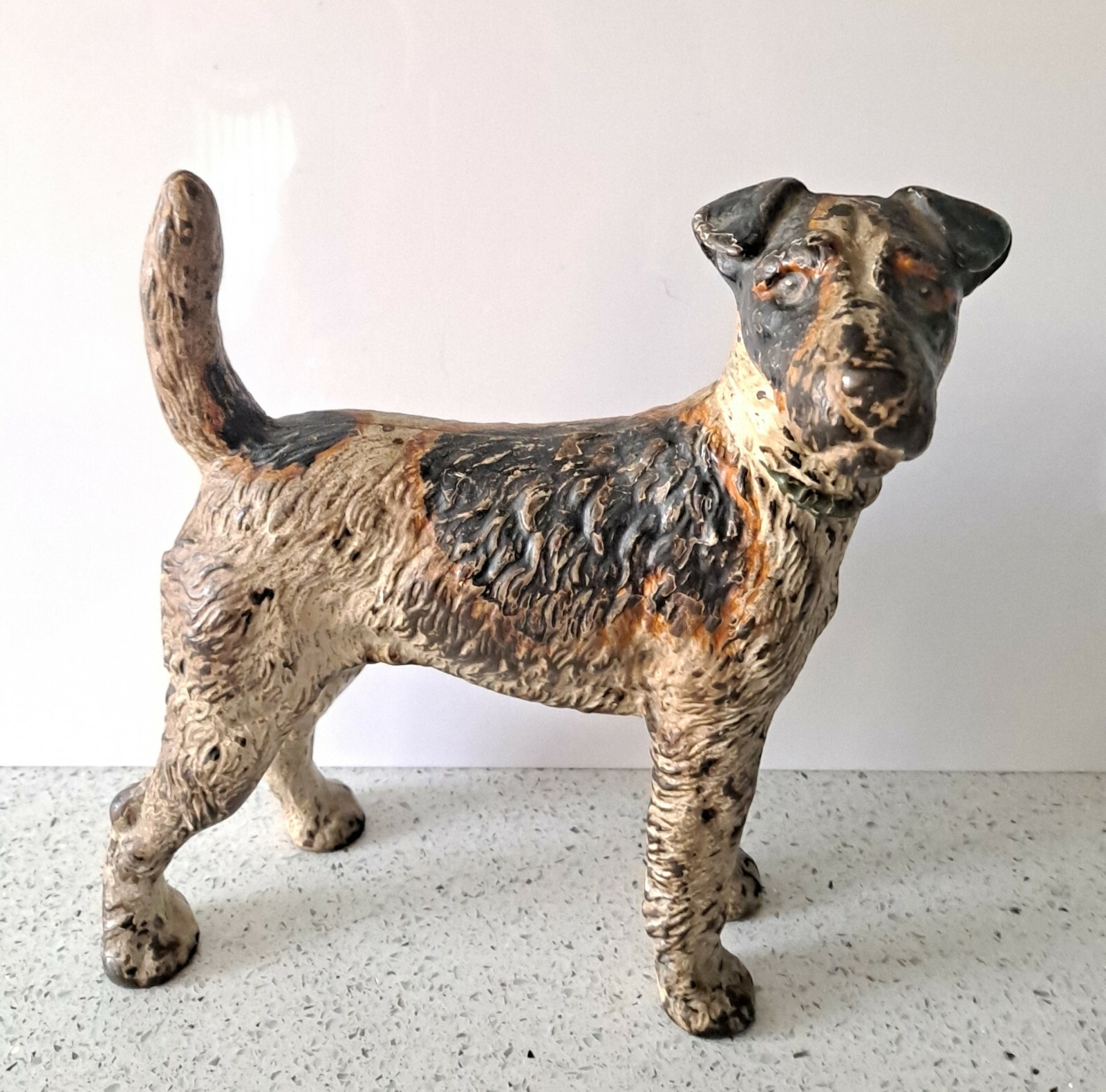 ANTIQUE HUBLEY WIRE HAIR TERRIER STATUE TOY DOORSTOP CAST IRON DOG ART DOOR STOP