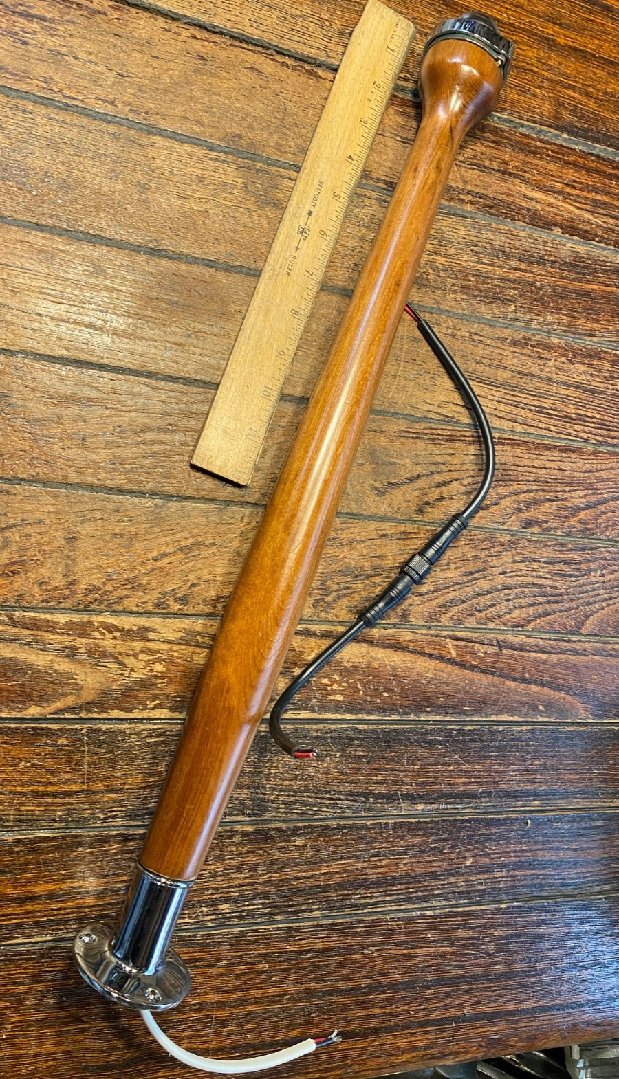 22″ Tall Vintage Wood Stern Glass Light New LED, Marine Wiring with/Deck Mount