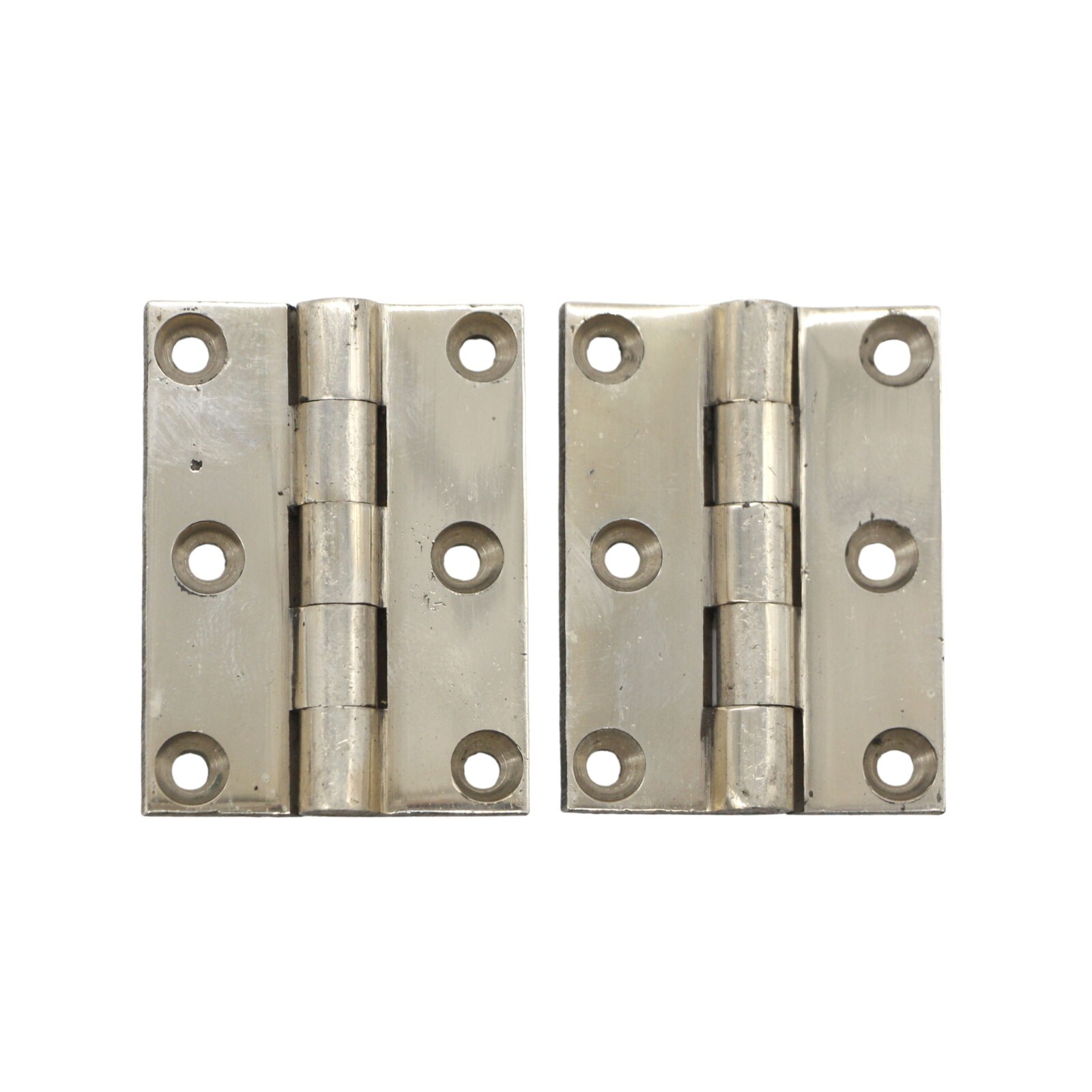 Pair of Nickel Over Brass 2 x 1.5 Russwin Butt Cabinet Hinges