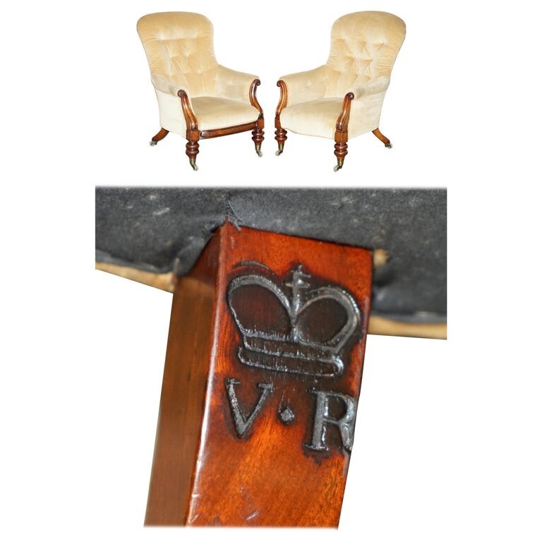 IMPORTANT PAIR OF ROYAL STAMPED JOHNSTONE & JEANES CROWN ESTATE MADE ARMCHAIRS