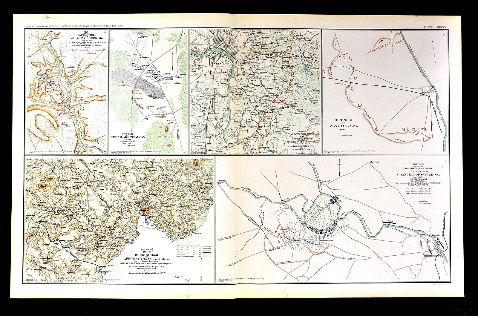 Civil War Map Richmond Chancellorsville Appomattox VA Macon GA – Wilson Creek MO