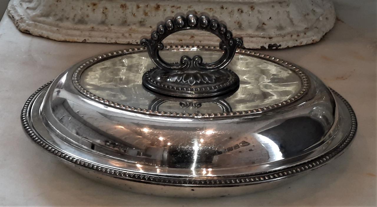 Fine Antique Ornate Silver Plated Oval Gadrooned Beaded Entree Dish