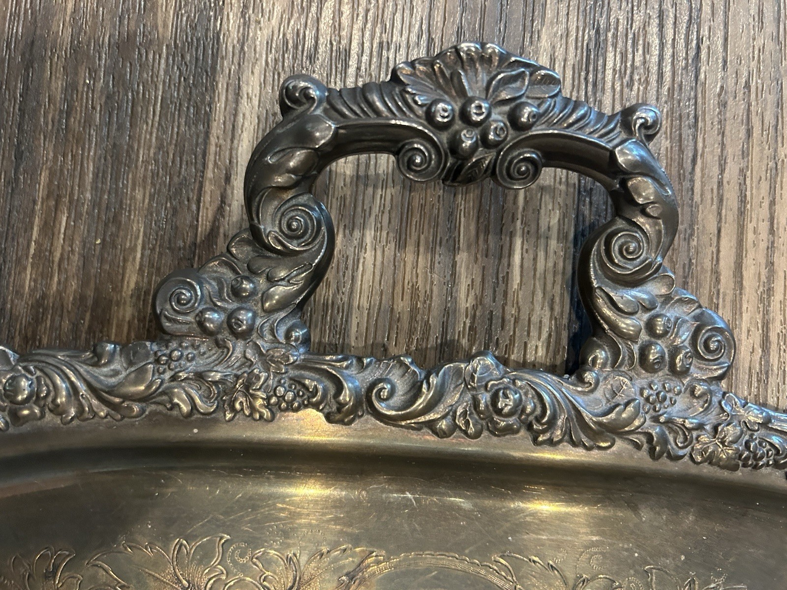 Vintage Silver Plated Serving Tray Rectangular With Handles 22”x16”