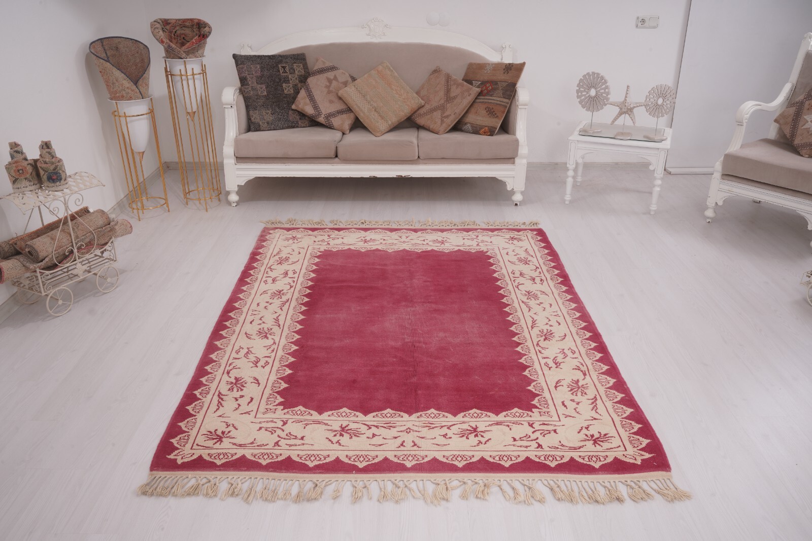 Muted Oushak Area Rug Old Turkish Rug Vintage Rug 5 x 7 Neutral Handmade Rug 313