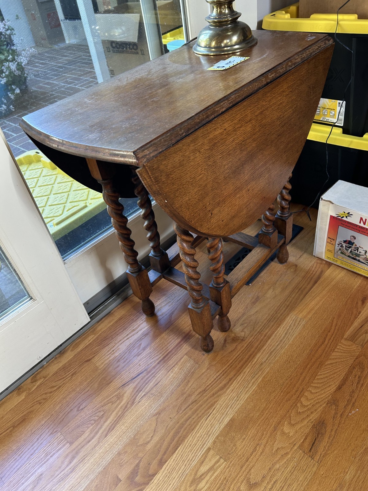 Antique English Petite Table Drop Leaf Gateleg Barley Twist Oak Oval c.1920-30s