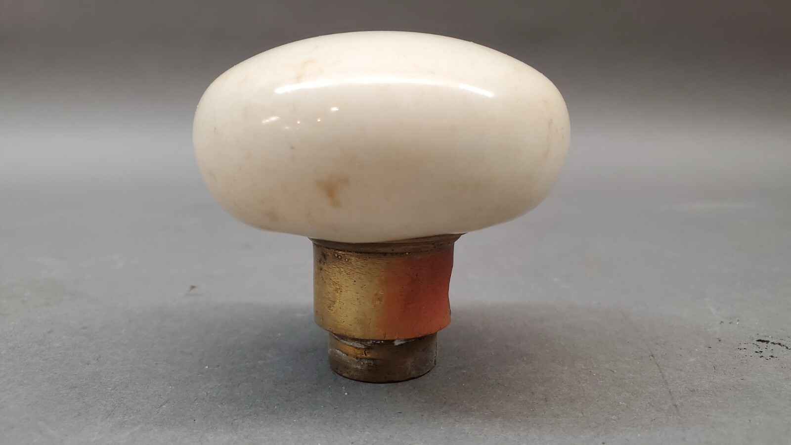Vintage White Porcelain Mottled Marbled Door Knob Brass Salvage