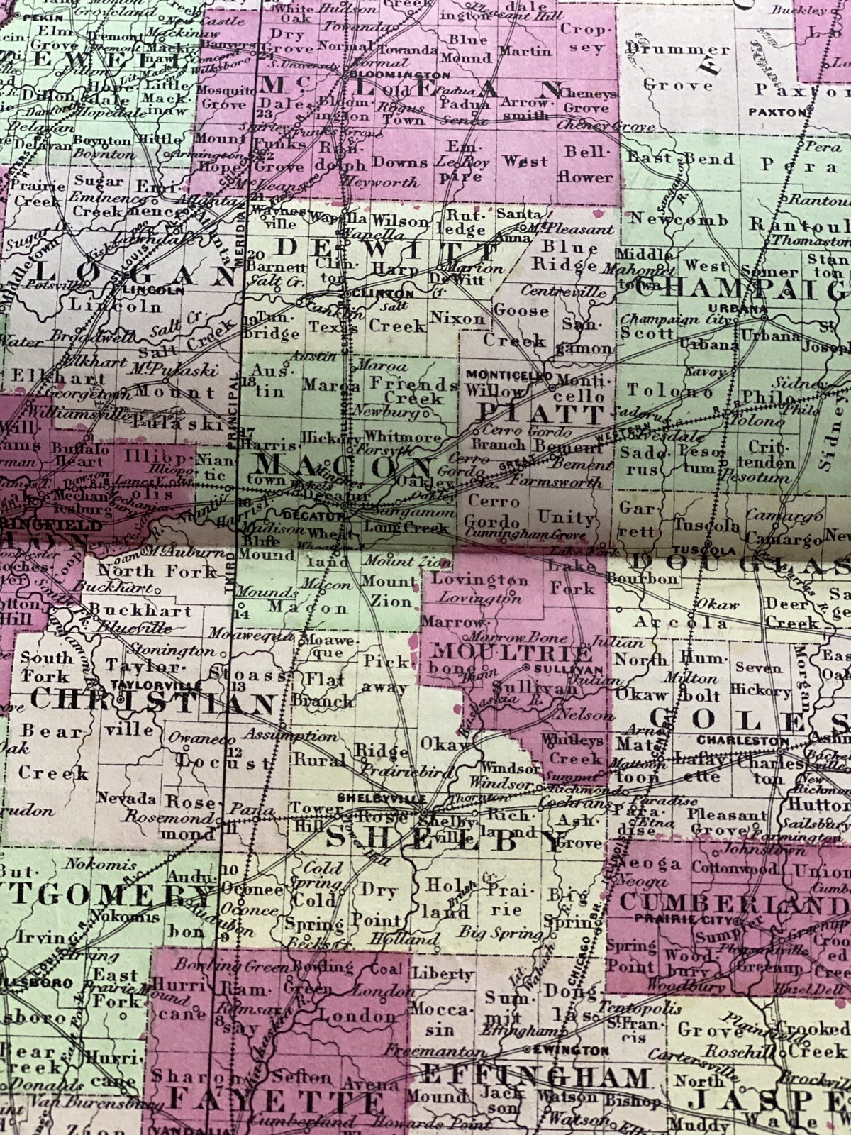Rare 1867 ILLINOIS Map w/ Colored Counties ~ 24.25″ x 17.75″ ~ A.J. Johnson Map