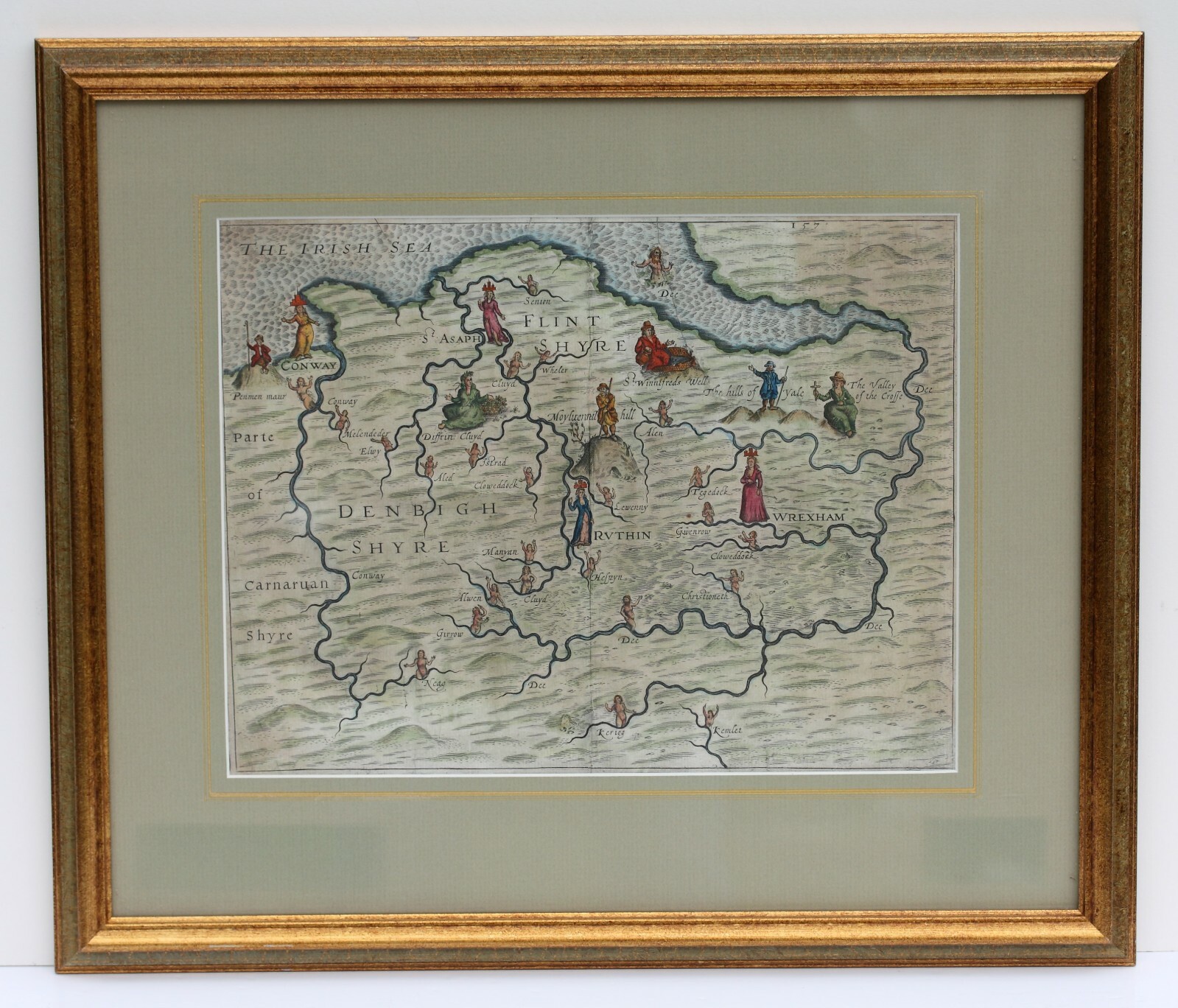 Rare original map by Michael Drayton of North Wales, beautifully framed