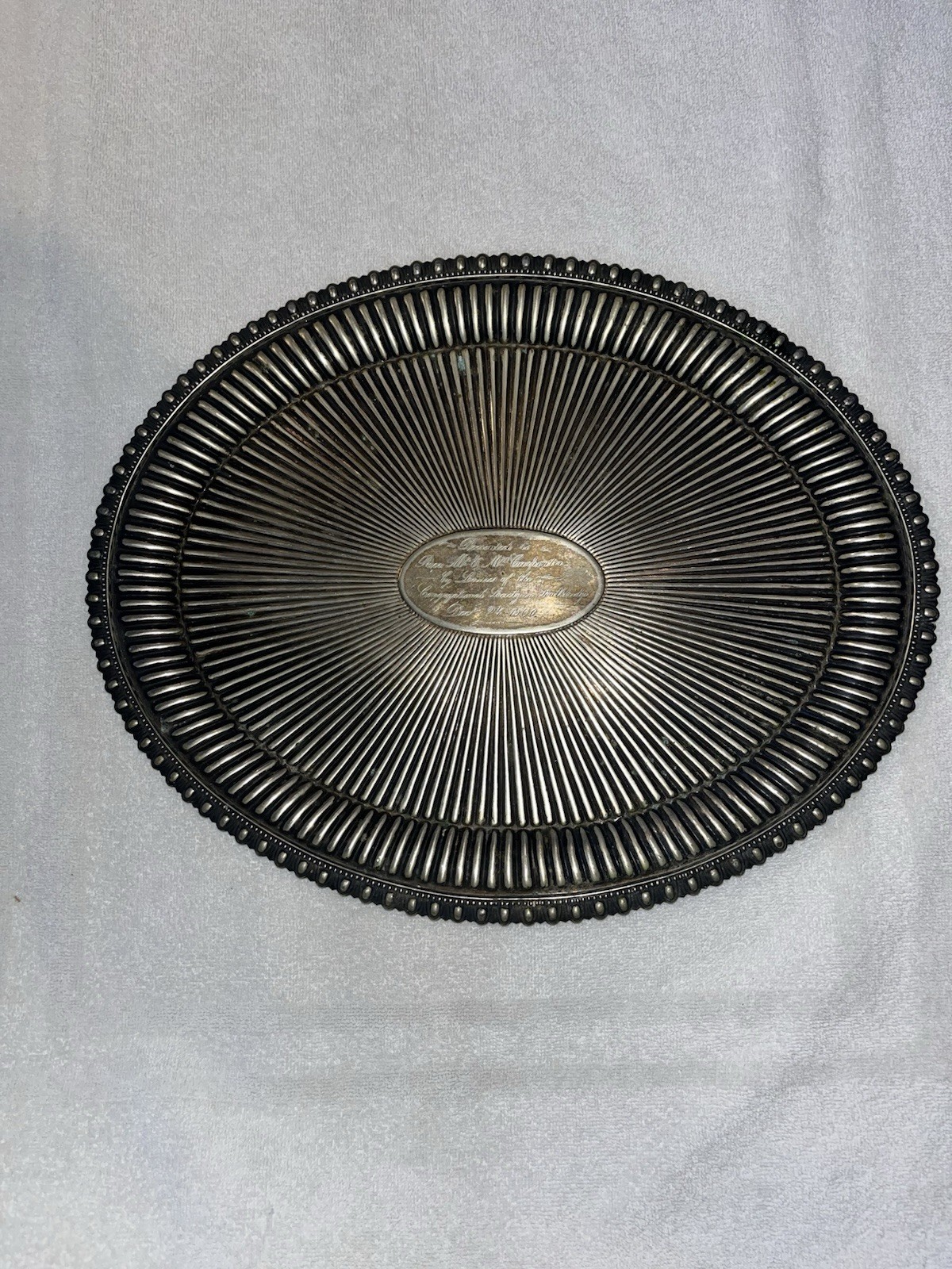 Antique Civil War Era Silver Plate ? PLATTER Tray Inscribed 1860 Southbridge