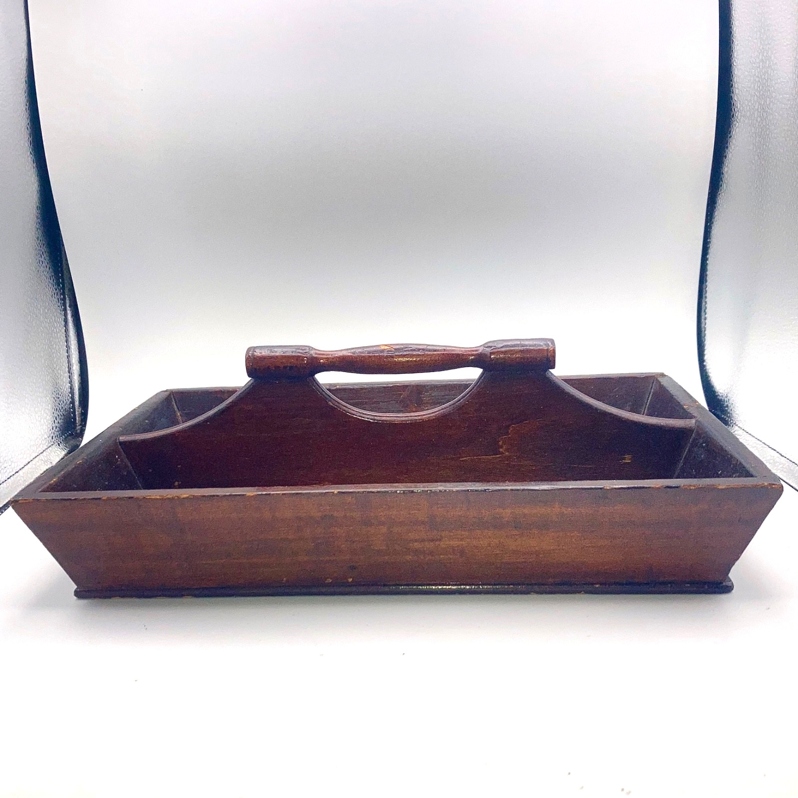 Antique Primitive Wood Cutlery Tray Box Tote Caddy Carrier Hand Made 13″
