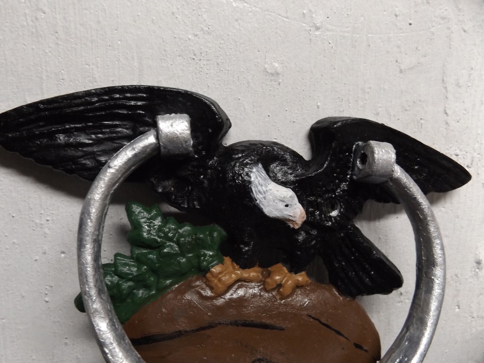 Rare ANTIQUE AMERICAN EAGLE DOOR KNOCKER Metal was painted 6″H 9.5 W 1.5 D