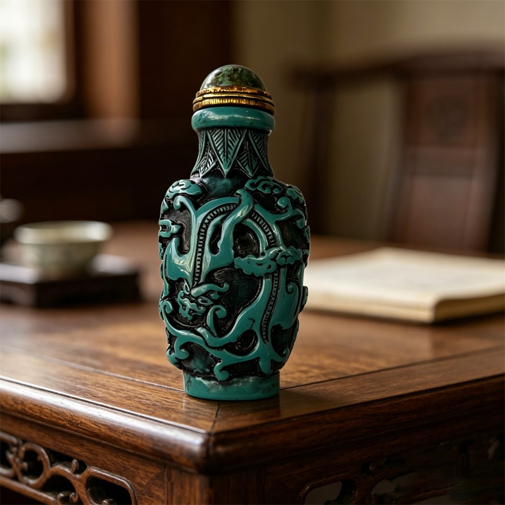 Collection of Chinese Antique Dragon Design Snuff Bottles Hand-carved