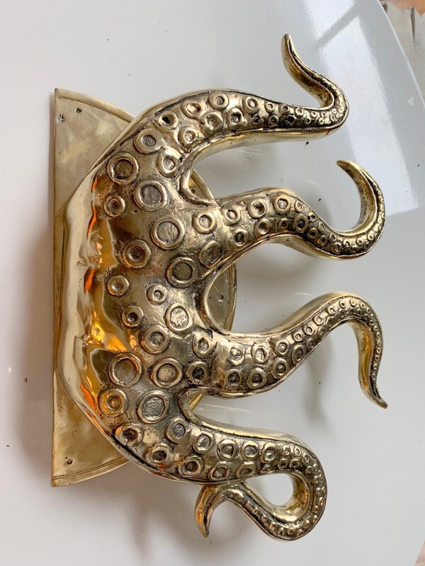 Large Octopus Brass Door Pull Handle 18” Polished Solid Brass Tentacle Grab