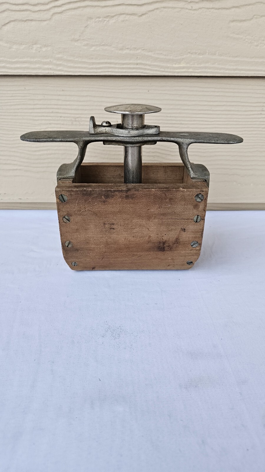 Nice Early 19th Century Antique Wooden Butter Mold Stamp Press Wood & Metal -A