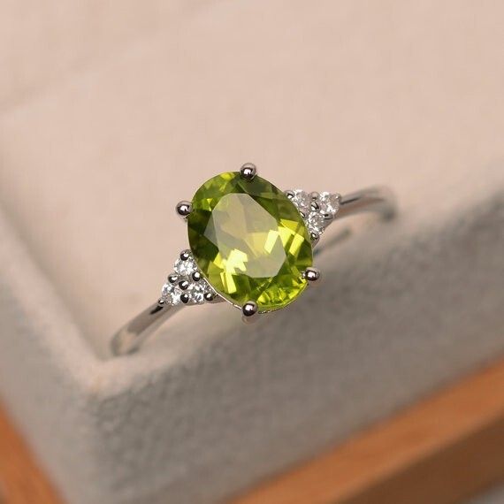 2.15 Ct Natural Peridot Diamond Engagement Ring 14K Solid White Gold Size 8