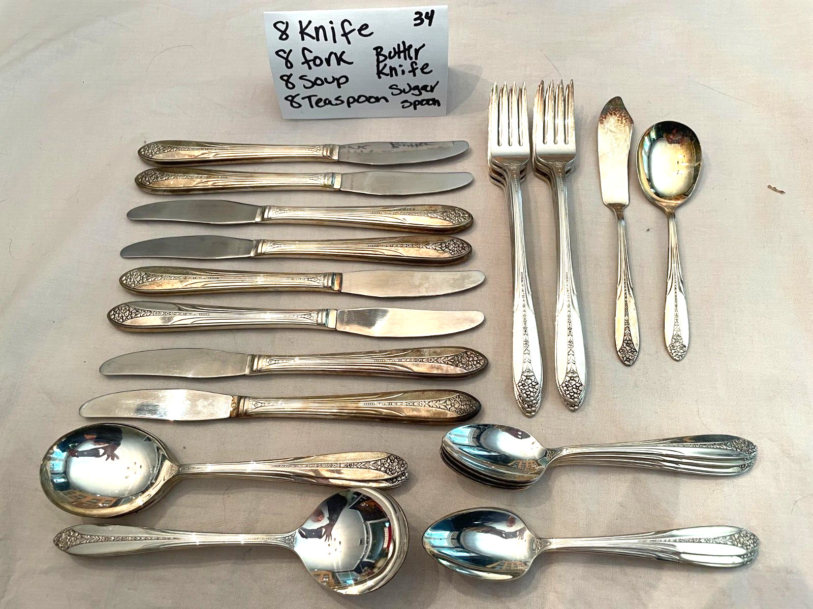 VINTAGE NATIONAL SILVER PLATE PRINCESS ROYAL FLATWARE 34 PIECES FREE SHIP