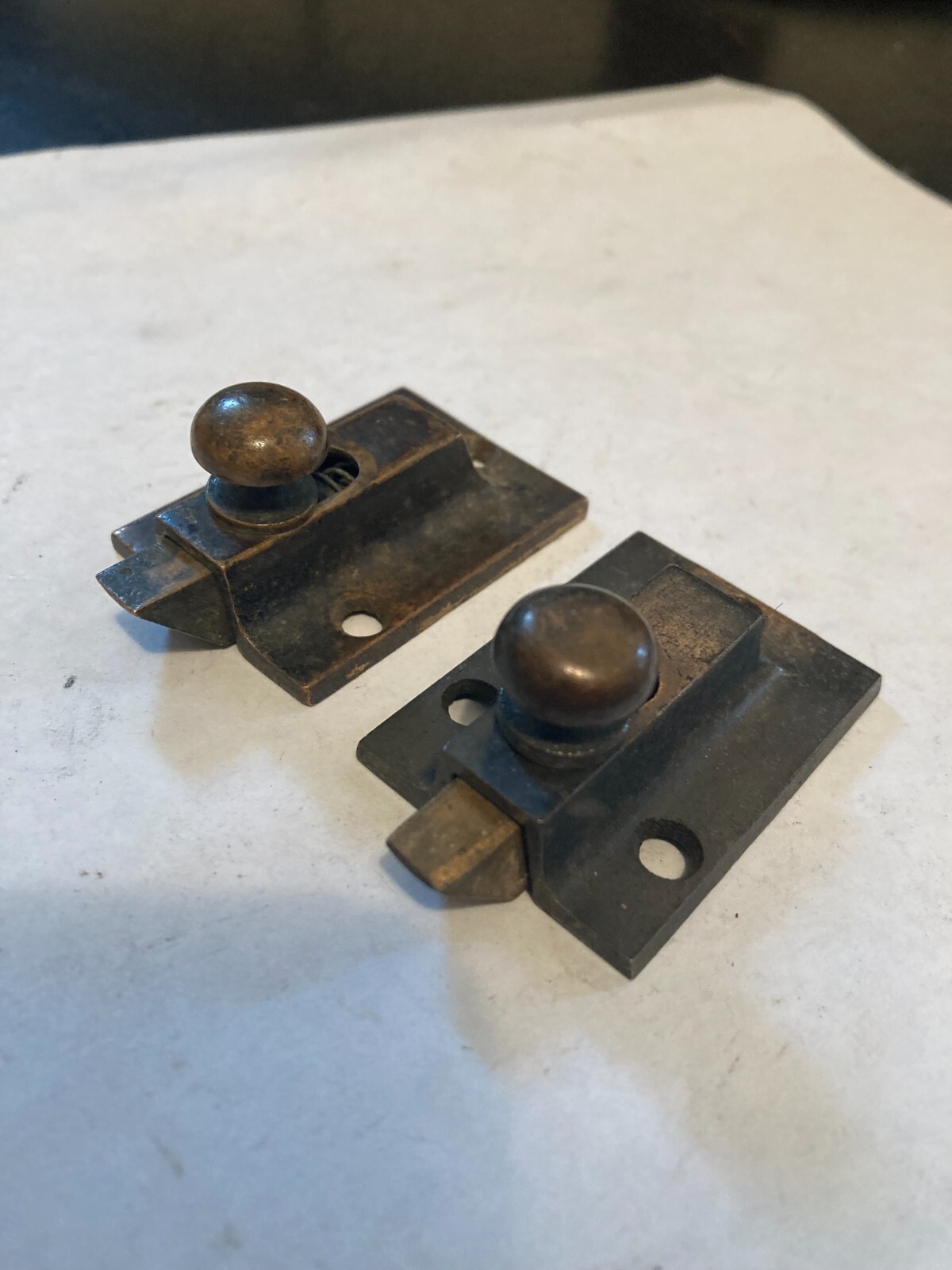 2 ANTIQUE ART CRAFT DECO VICTORIAN CAST METAL CABINET CUPBOARD DOOR LATCH LOCK