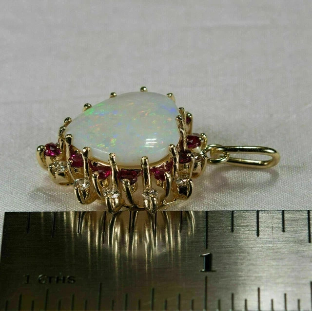 3 Ct heart Cut Fire Opal & Red Ruby Diamond Pendant Necklace 14k Yellow Gold FN