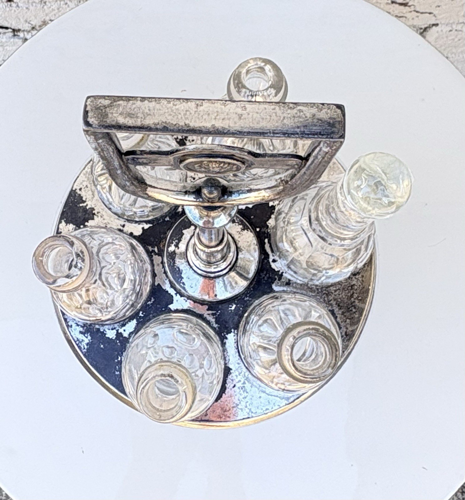 Antique Silverplated Rotating Condiment Cruet Set