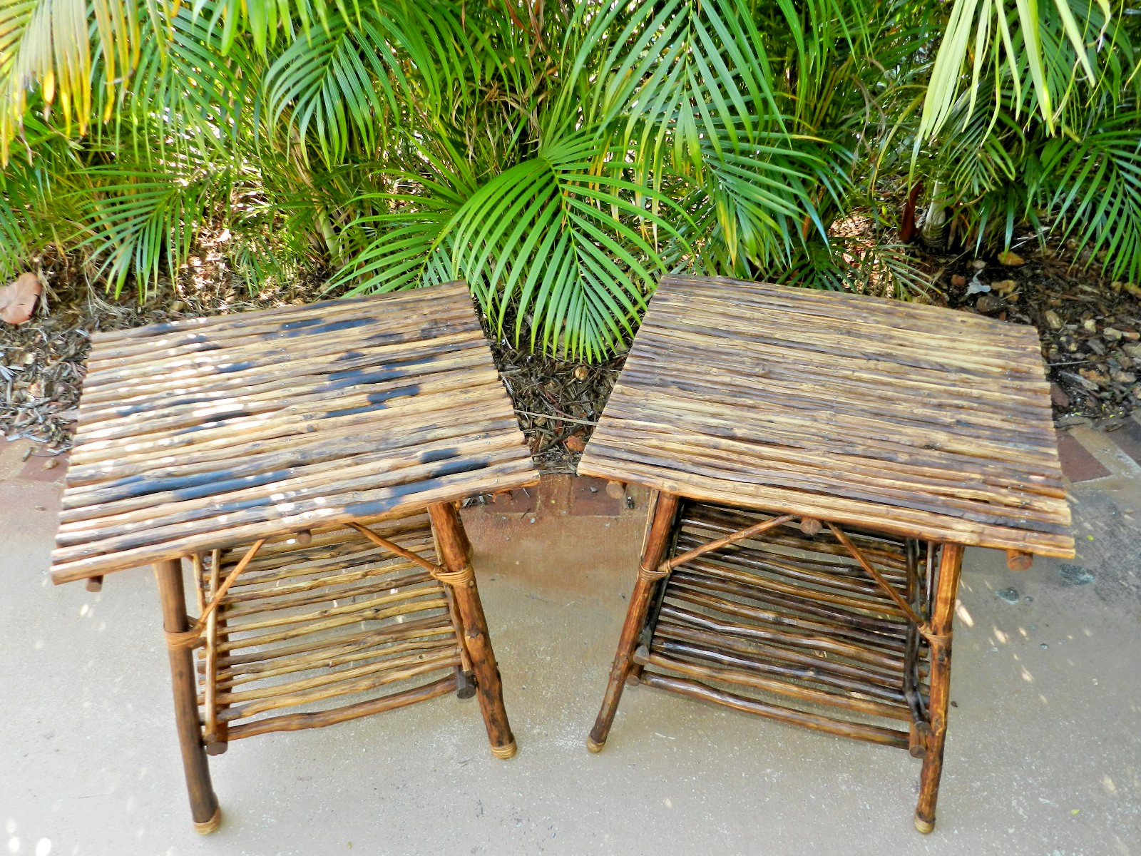 Adirondack Twig Burnt Wood Side Table Pair