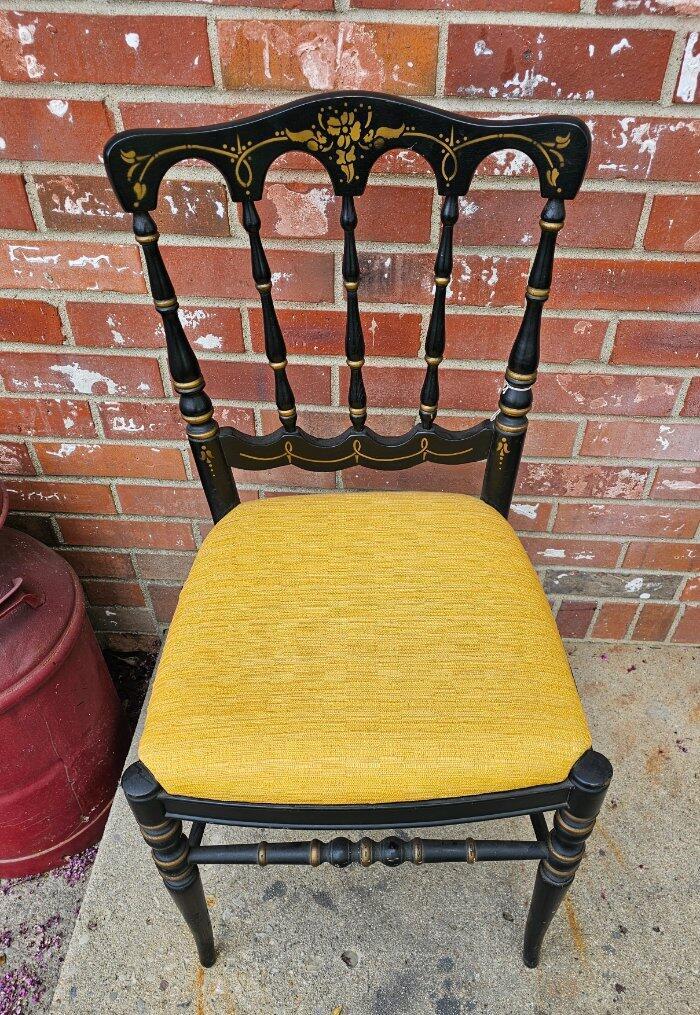 Tell City Black Hard Rock Maple Chair Gold Florals Scrolls Yellow Gold Upholster