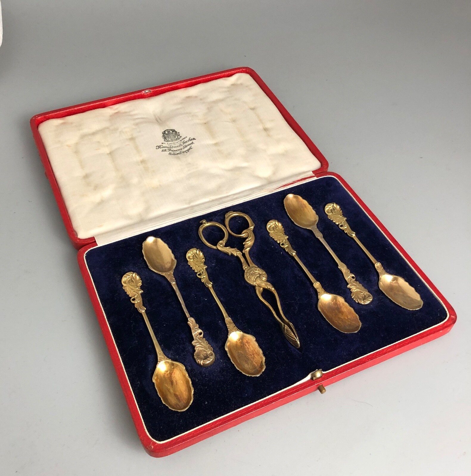 Rare George II Silver Gilt Spoons & Tongs Philip Roker II London c1730 ABZX
