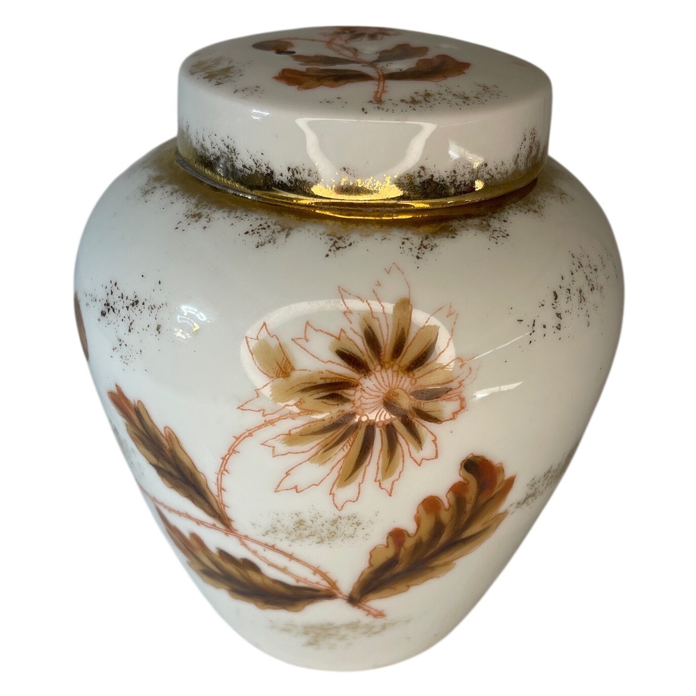 VINTAGE ANTIQUE Marx & Gutherz Austria Porcelain Floral Ginger Jar Gold Gilt