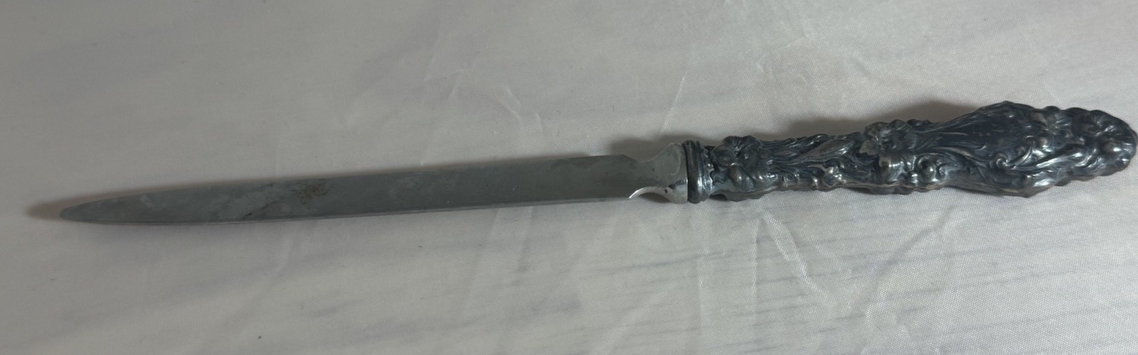 Vintage Gorham Letter Opener w/ Sterling Silver Handle Repousse Lily Floral 7.5”