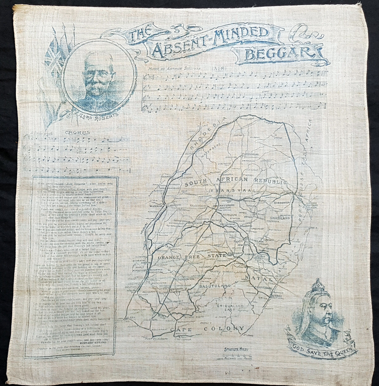 1899 Daily Mail Antique Handkerchief Map South Africa Boer War with Kipling Poem