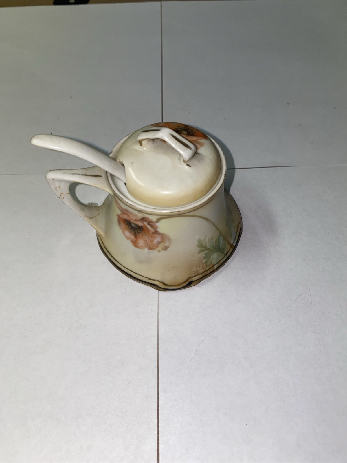 Antique R.S. Germany Porcelain Mustard Pot w/Spoon