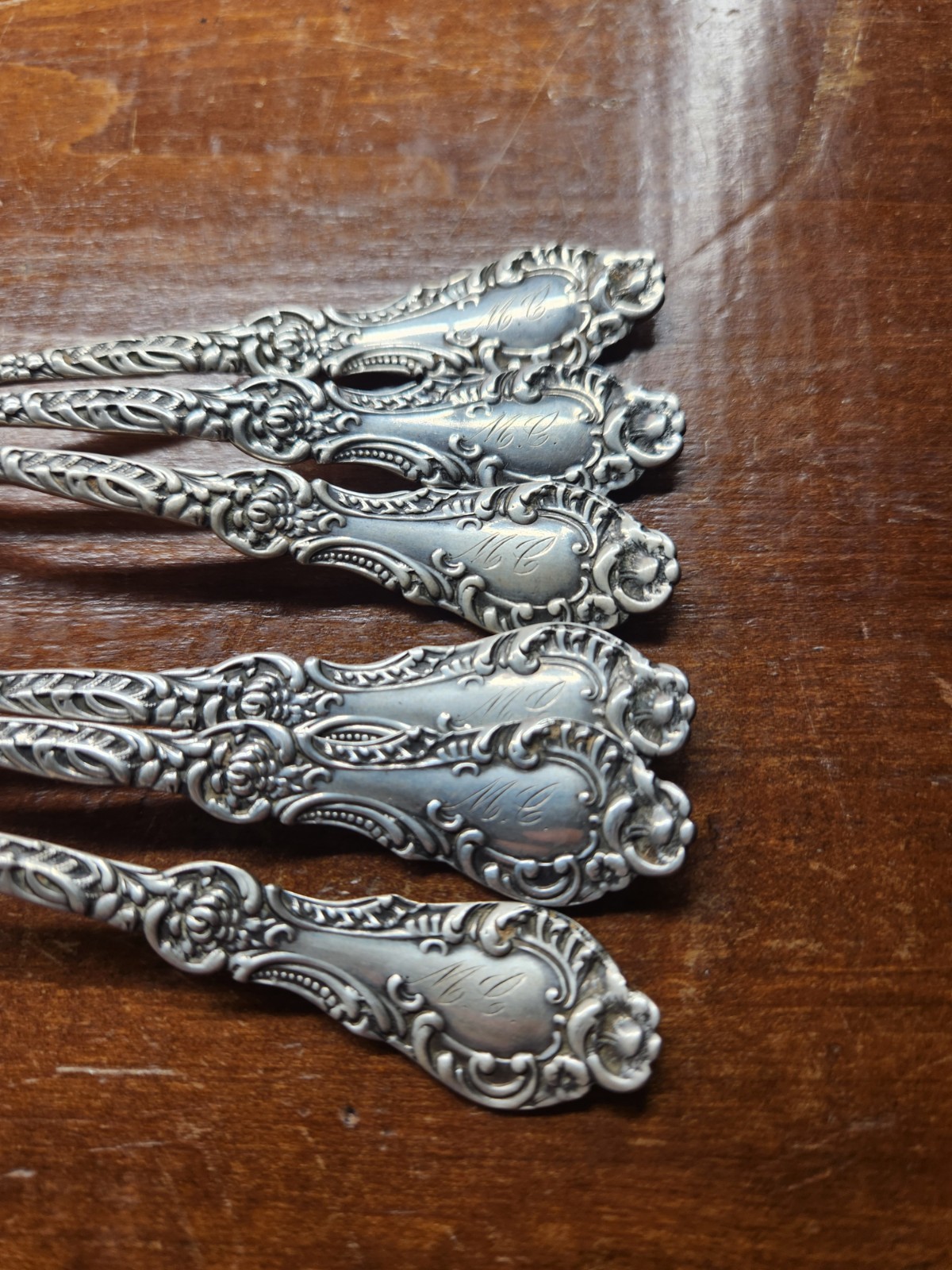 MONOGRAMMED Sterling Silver 6.25″ Teaspoon Floral Vintage Spoon 96g