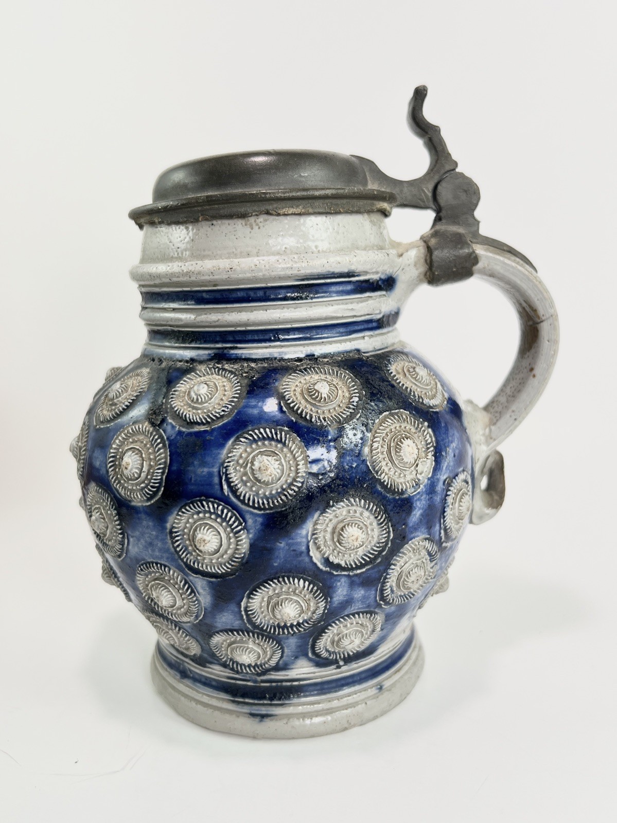 RARE Antique 17th Century German Westerwald Stoneware Salt Glazed Tankard Pewter