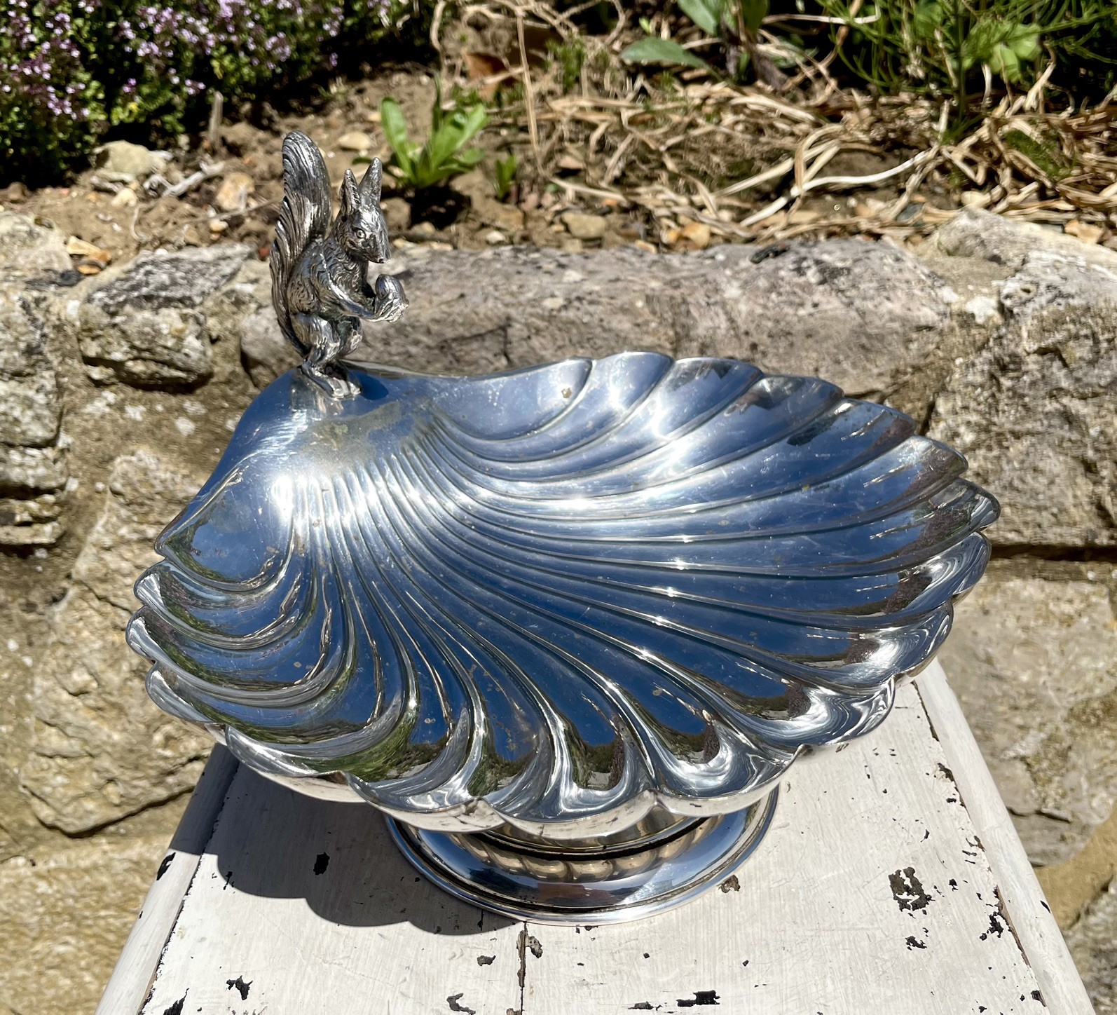 Antique Silver Plated Squirrel Nut Dish William Hutton & Son Cross Arrows C1900