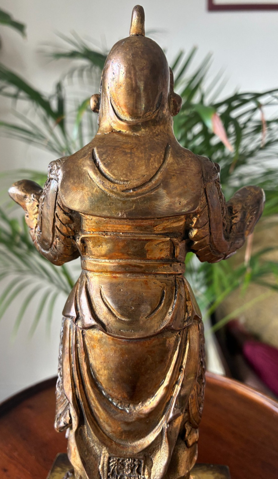 Antique Chinese gilt bronze figure of Buddhist Guardian Weituo Pusa, 23.5cm high