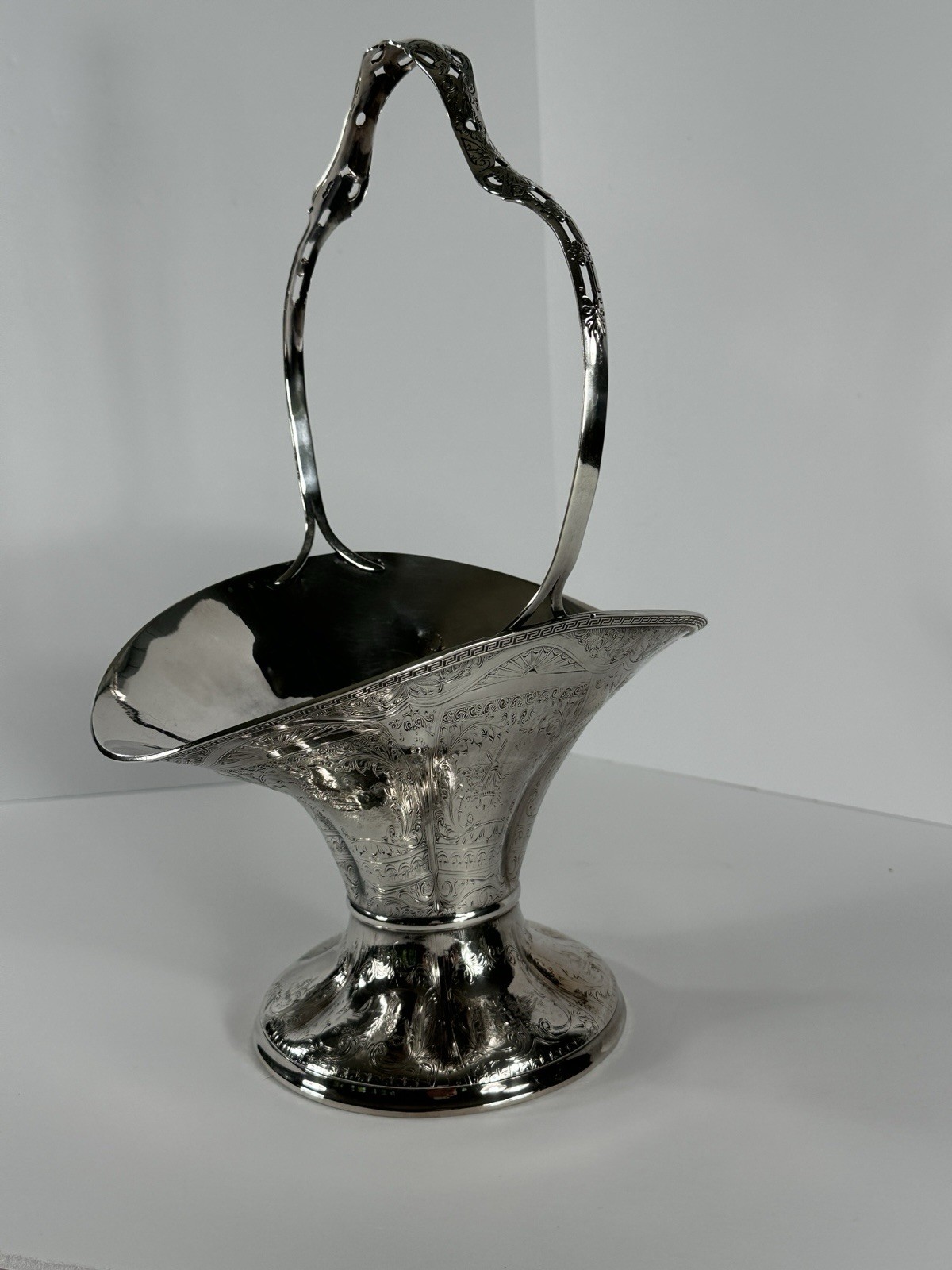 Antique Hartford Sterling Co. BASKET STYLE VASE CENTERPIECE Silver Plate Etched