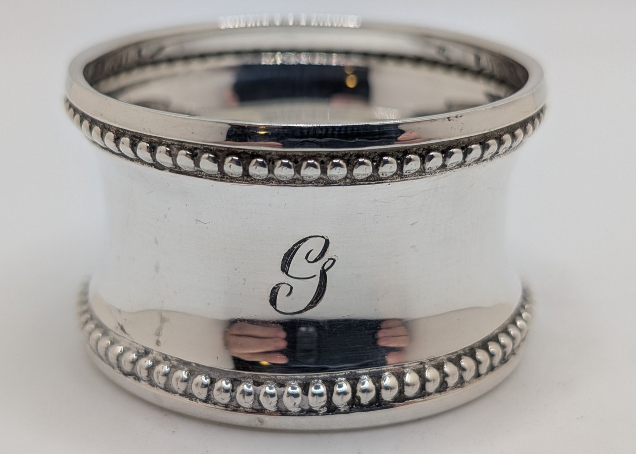 Antique English Sterling Silver Napkin Ring “G” initial engraving, d. 1910, 25g