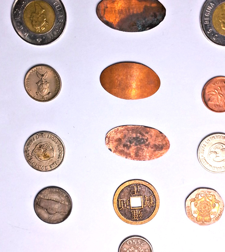 Assorted lot coins stretch pennies tokens as seen