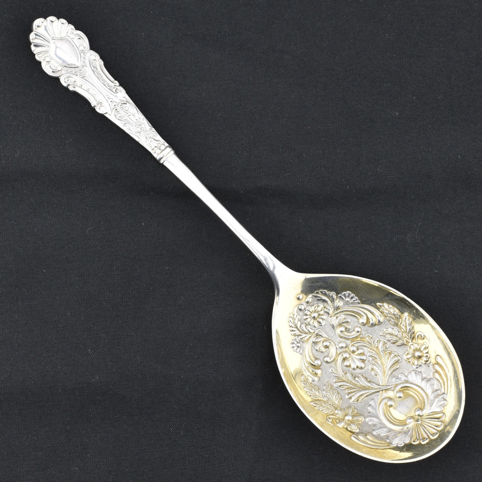 Antique VTG James Dixon & Son EPNS Silver Plated Ornate Gilt Berry Serving Spoon