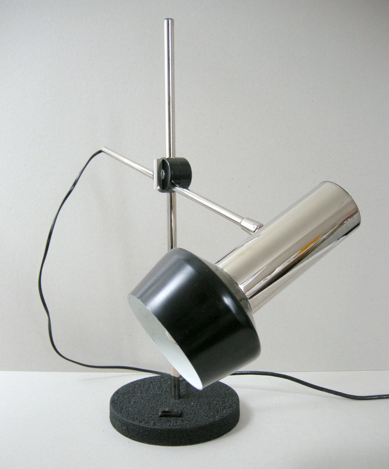 Vintage Table Lamp 1960 Adjustable Chrome Black Metal 60S Retro 60’S