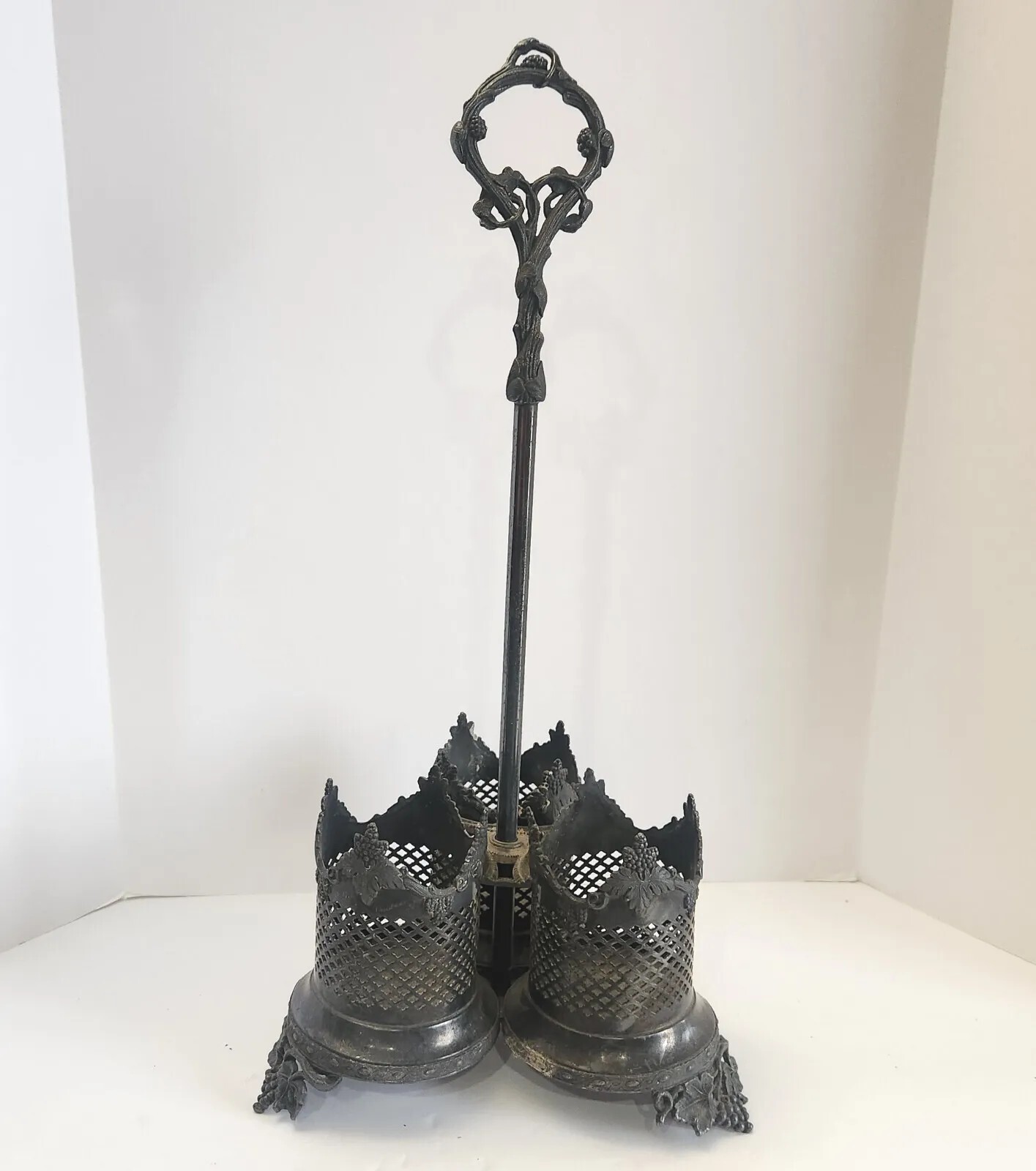 Antique Meriden Brita Co. Art Nuveau Silverplate Wine Bottle Handled Caddy 20.5″