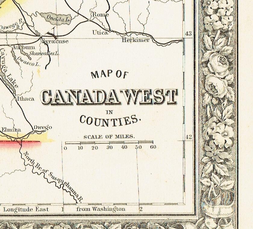 1860 Mitchell’s Antique Map of Canada West in Counties 12″ X 15″ Hand Colored