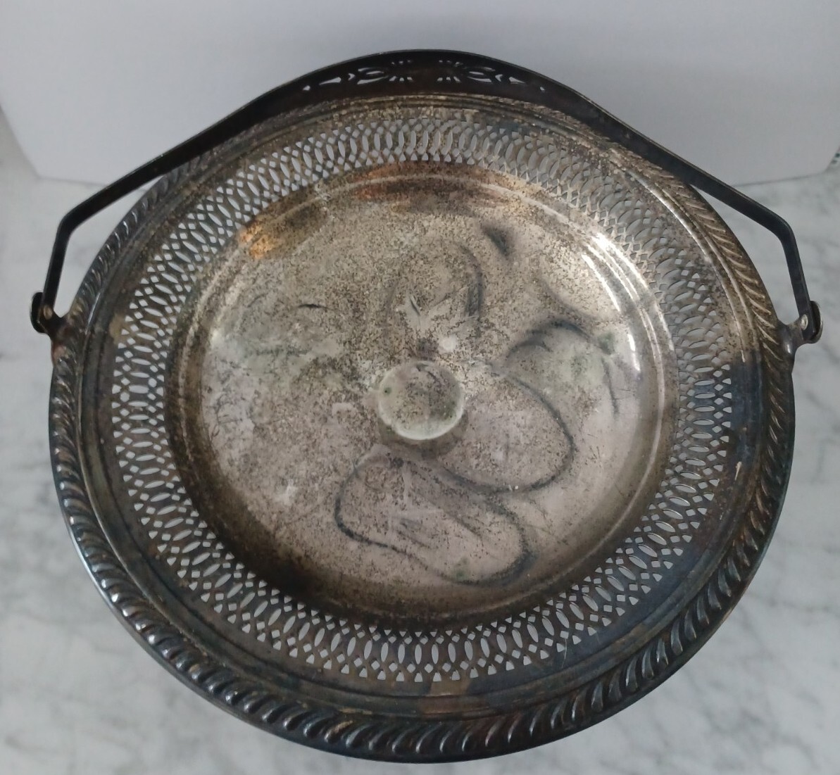 Antique F.B.Rogers Silver Co Silver on Copper 1913 Basket, 6″ High w/Handle