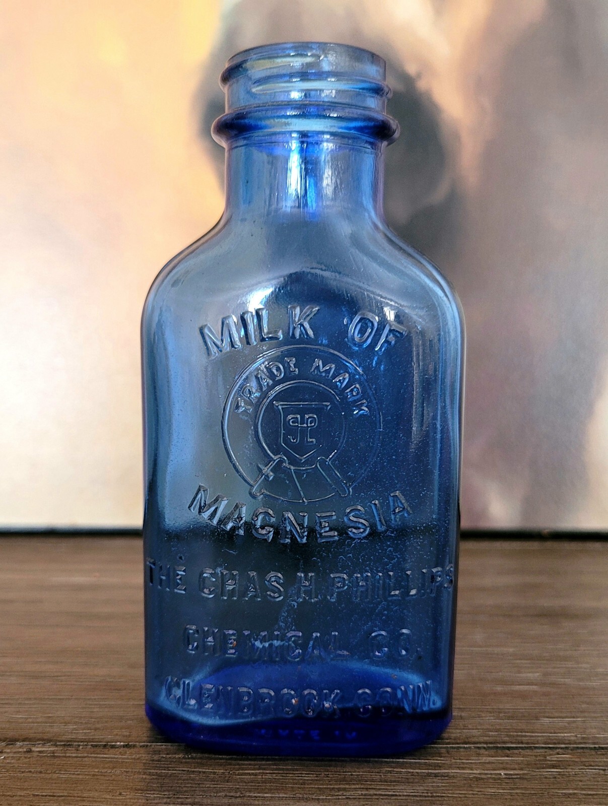 Vintage Milk of Magnesia Chas. H. Phillips Chemical Co. Blue Glass Bottle