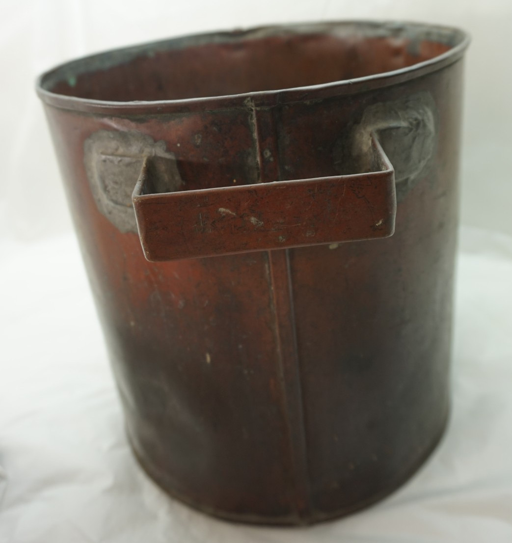 ANTIQUE COPPER POT PRIMITIVE 2 SQUARE HANDLES STRAIGHT SIDED 11in HAND MADE 1870